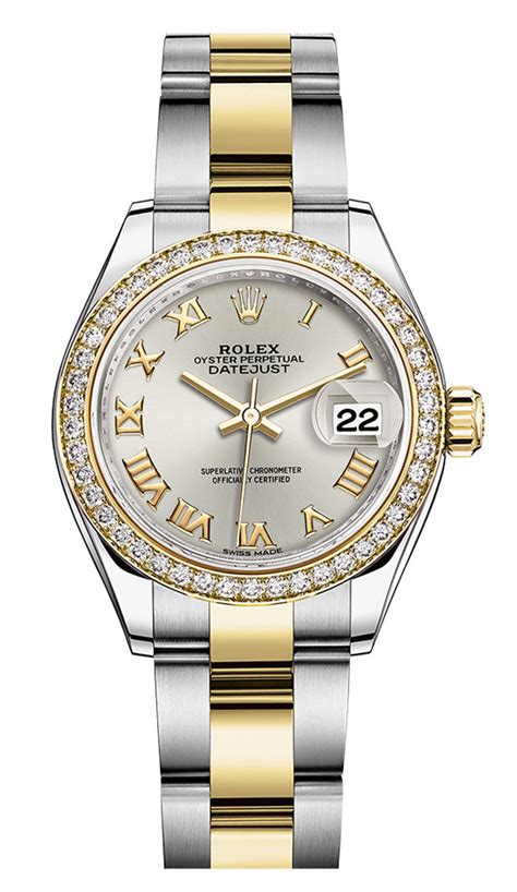 rolex date just lady diamond bezel|rolex datejust 28mm two tone.